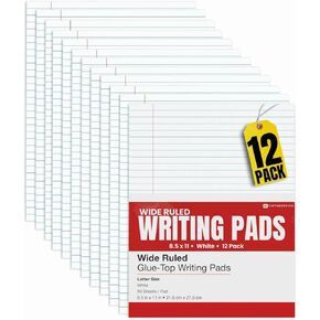 1InTheOffice Legal Rule Writing Pad Wide Ruled 8.5 x 11, Glue Top Writing Pad, Legal Notepad, Letter Size, 50 Sheets per Notepads (12 Pack)