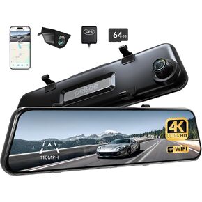 كاميرا مرآة الرؤية الخلفية 4K + 2.5K مع واي فاي 5.8 جيجا هرتز، كاميرا أمامية وخلفية مرآة مقاس 12 بوصة مع ADAS/BSD/LCA، كاميرا احتياطية للسيارة، رؤية ليلية ستارفيس، متضمنة بطاقة 64 جيجابايت، نظام تحديد المواقع العالمي (GPS)، مساعد ركن السيارة in Kuwait