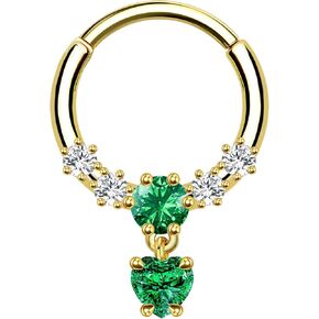 16G Clicker Nose Ring Hoop, Emerald Cubic Zirconia Gold Septum Ring, 316L Stainless Steel Cartilage Earrings, Tragus Daith Helix Piercing Jewelry for Women 8mm