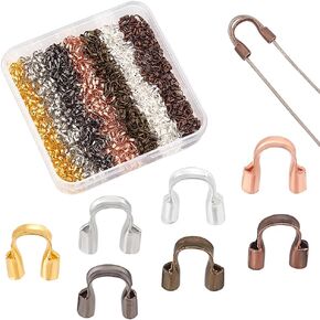 PH PandaHall 840Pcs 7 Color Brass Wire Guardians Wire Cable Protector U Shape Wire Guard Loops Thread Protector Loop Wire Protectors for Earring Bracelet Necklace Pendant DIY Jewelry Making
