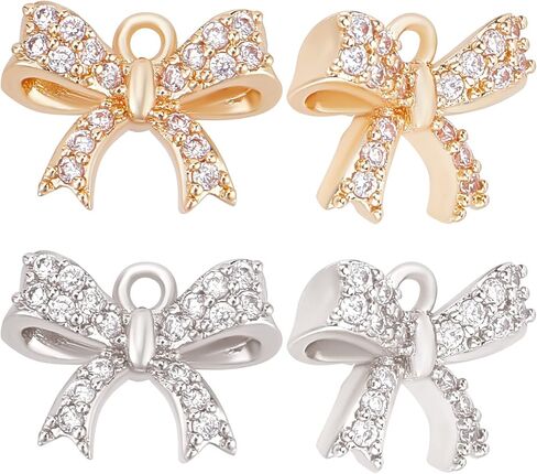 Beebeecraft 1 Box 12Pcs Gold Silver Bowknot Charms Tiny Cubic Zirconia Bow Dangle Pendants Charm with Loop for Jewellery Making 13x10mm in Saudi Arabia