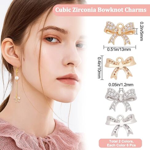 Beebeecraft 1 Box 12Pcs Gold Silver Bowknot Charms Tiny Cubic Zirconia Bow Dangle Pendants Charm with Loop for Jewellery Making 13x10mm in Saudi Arabia