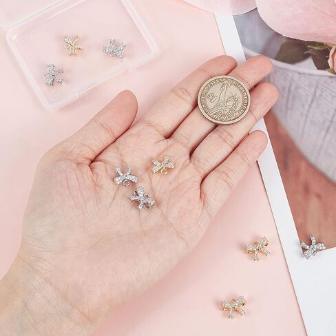 Beebeecraft 1 Box 12Pcs Gold Silver Bowknot Charms Tiny Cubic Zirconia Bow Dangle Pendants Charm with Loop for Jewellery Making 13x10mm in Saudi Arabia