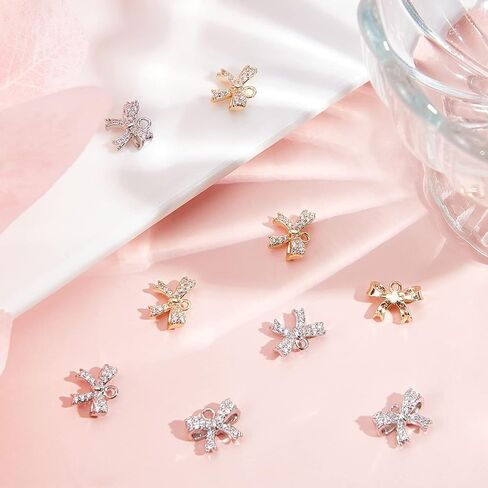 Beebeecraft 1 Box 12Pcs Gold Silver Bowknot Charms Tiny Cubic Zirconia Bow Dangle Pendants Charm with Loop for Jewellery Making 13x10mm in Saudi Arabia