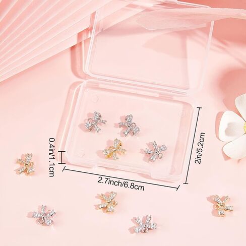 Beebeecraft 1 Box 12Pcs Gold Silver Bowknot Charms Tiny Cubic Zirconia Bow Dangle Pendants Charm with Loop for Jewellery Making 13x10mm in Saudi Arabia