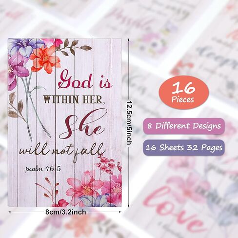 Flower Daily Prayer Faith Journals for Women, Rustic Floral Patterned Bible Verse Notebooks Inspirational Scripture Quotes Pocket Notepads, School Office, 4.9 x 3.1 Inch (Cute Style, 16 Pieces) in Saudi Arabia