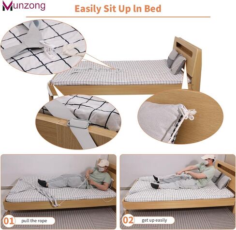 Bed Ladder Assist 160 Inch, Munzong Black Pull Up& Sit Up Assist Device, Assistive Bedside Straps w/ 5 Handle, Portable Rope Beds Ladder Helper for Elderly Senior Injury Handicap Patient Pregnant(4 m) in Kuwait