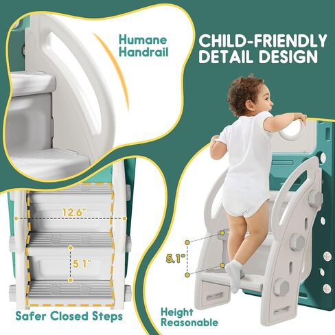 مجموعة شرائح 8 في 1 للأطفال الصغار، شريحة أطفال للأطفال الصغار بعمر 1+، مجموعة لعب منزلق متسلق للأطفال الصغار مع طوق كرة السلة، ملعب داخلي خارجي للأطفال الصغار 1-3 مطورة in Kuwait