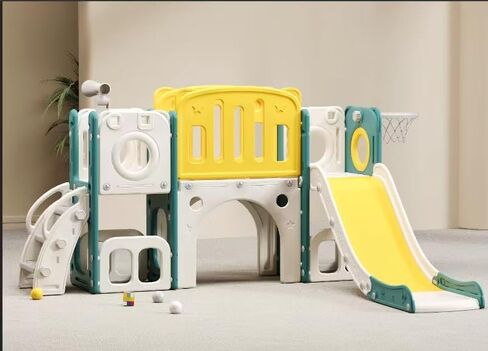 مجموعة شرائح 8 في 1 للأطفال الصغار، شريحة أطفال للأطفال الصغار بعمر 1+، مجموعة لعب منزلق متسلق للأطفال الصغار مع طوق كرة السلة، ملعب داخلي خارجي للأطفال الصغار 1-3 مطورة in Kuwait