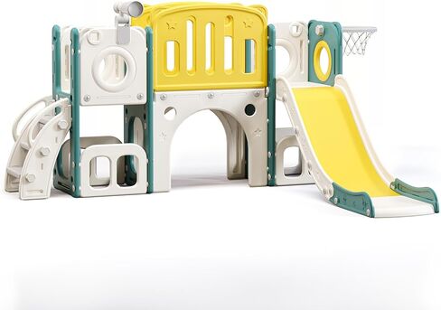 مجموعة شرائح 8 في 1 للأطفال الصغار، شريحة أطفال للأطفال الصغار بعمر 1+، مجموعة لعب منزلق متسلق للأطفال الصغار مع طوق كرة السلة، ملعب داخلي خارجي للأطفال الصغار 1-3 مطورة in Kuwait