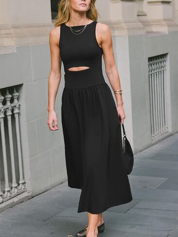 CUPSHE Summer Dress for Women 2024 Formal Sleeveless Round Neck Cutout Pockets Casual A Line Maxi Dress in Saudi Arabia