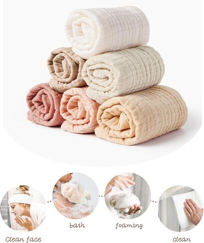 Konssy 6 Pack Face Cloths, Soft Wash Cloth for Washing Face, Cotton Face Towels for Sensitive Skin Women Facial Makeup Remover Reusable Absorbent Washcloths （11 x 11 Inch） in Kuwait