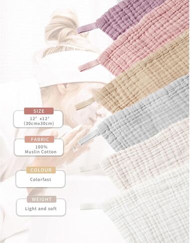 Konssy 6 Pack Face Cloths, Soft Wash Cloth for Washing Face, Cotton Face Towels for Sensitive Skin Women Facial Makeup Remover Reusable Absorbent Washcloths （11 x 11 Inch） in Kuwait
