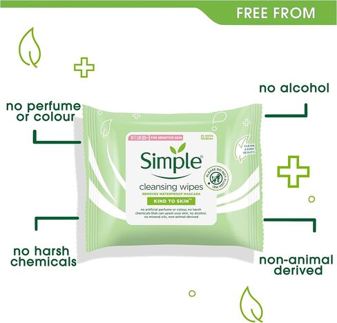 Simple Kind to Skin Facial Wipes, Cleansing 25 ct, Twin Pack in Kuwait