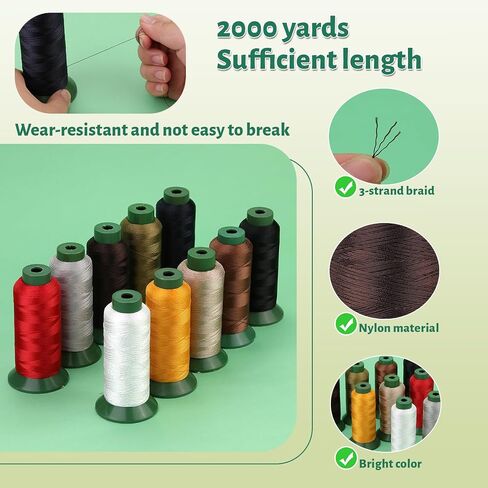 Upholstery Sewing Thread, 2000 Yards Size 210D/3 Strong Nylon Thread for Sewing, Heavy Duty Thread for Weaving Hair, Wig, Beading, Denim, Leather DIY Repairing Crafts in Saudi Arabia
