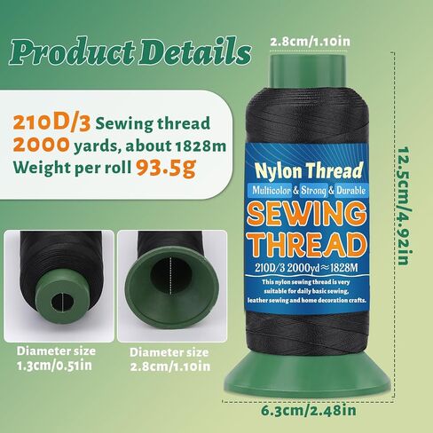 Upholstery Sewing Thread, 2000 Yards Size 210D/3 Strong Nylon Thread for Sewing, Heavy Duty Thread for Weaving Hair, Wig, Beading, Denim, Leather DIY Repairing Crafts in Saudi Arabia