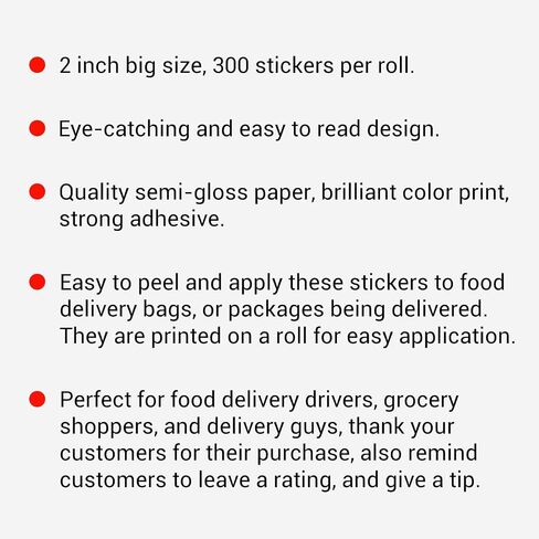 Thank You Tips Rating Stickers Food Delivery Driver Grocery Shopper Delivery Guy Accessories Package Bag Seal Stickers, 2 inch, Roll of 300 Total Labels, Red in Saudi Arabia