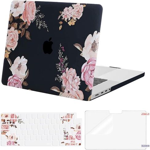 MOSISO Compatible with MacBook Pro 16 inch Case 2024 2023 2022 2021 M4 M3 M2 M1 A3403 A3186 A2991 A2780 A2485 Pro Max Chip, Plastic Peony Hard Shell Case&Keyboard Cover Skin&Screen Protector, Black in Saudi Arabia