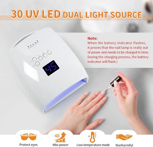 96W Rechargeable Gel UV LED Nail Lamp, Professional Curing Lamp for Gel Nail Polish, Fast Nail Dryer Cordless UV Light for Nail with Portable Handle, Gel Nail Lamp with 4 Timers Setting, LCD Display in Saudi Arabia