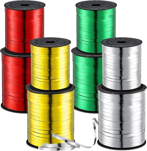 8 Roll Curling Ribbon Christmas Metallic Ribbon 3200 Yards Shiny Xmas Curly Gold Silver Red Green Ribbon for Gift Wrapping Balloon Rope Christmas New Year Wedding Birthday Party Decoration in Saudi Arabia