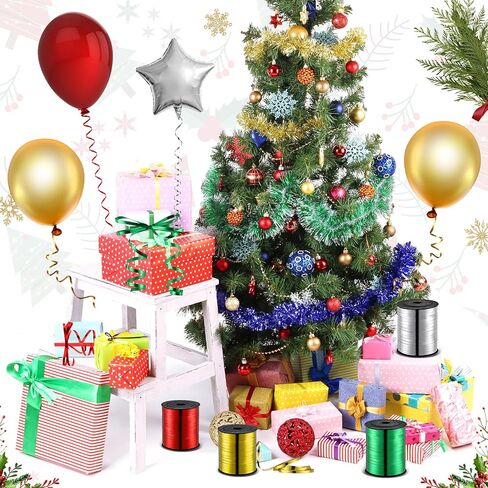 8 Roll Curling Ribbon Christmas Metallic Ribbon 3200 Yards Shiny Xmas Curly Gold Silver Red Green Ribbon for Gift Wrapping Balloon Rope Christmas New Year Wedding Birthday Party Decoration in Saudi Arabia
