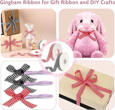 2 Rolls of Black and White Gingham Ribbon + Red and White Buffalo Check Ribbon, 24 Yards 3/5"Party Craft Decoration Ribbon, for Crafts Decorations Box Wrapping Picnic Hair Accessories (Color A) in Saudi Arabia
