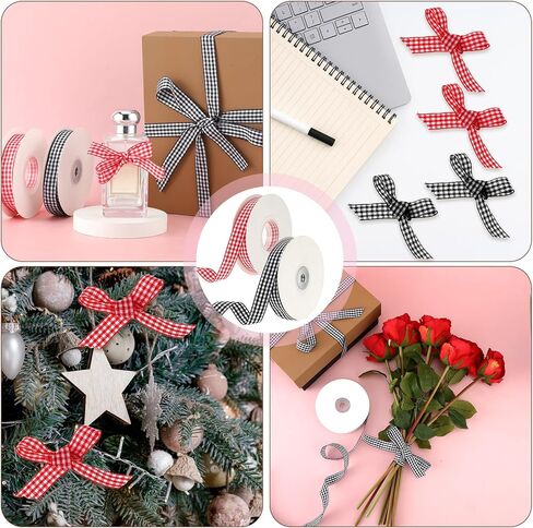 2 Rolls of Black and White Gingham Ribbon + Red and White Buffalo Check Ribbon, 24 Yards 3/5"Party Craft Decoration Ribbon, for Crafts Decorations Box Wrapping Picnic Hair Accessories (Color A) in Saudi Arabia