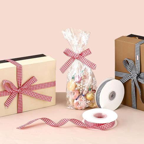 2 Rolls of Black and White Gingham Ribbon + Red and White Buffalo Check Ribbon, 24 Yards 3/5"Party Craft Decoration Ribbon, for Crafts Decorations Box Wrapping Picnic Hair Accessories (Color A) in Saudi Arabia