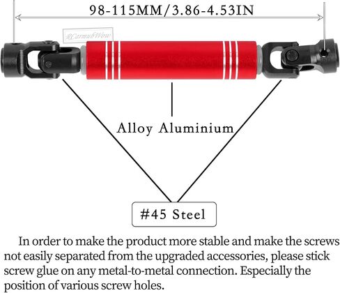 RC Universal Driveshafts 98-115MM Axles Upgrades Part for 1/10 RC Crawler Axia1 SCX10 II Redcat Gen7/Pro GEN8 RC4WD D90,Harden Steel w/Alloy Aluminium Universal CVD 2pcs,98MM-115MM,Red in Saudi Arabia