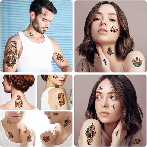 Yazhiji 49 sheets Large Flowers Skull Waterproof Temporary Tattoos for Women and Girls, Realistic Tiger Wolf Bird Temporary Fake Tattoo for Kids or Adults in Saudi Arabia