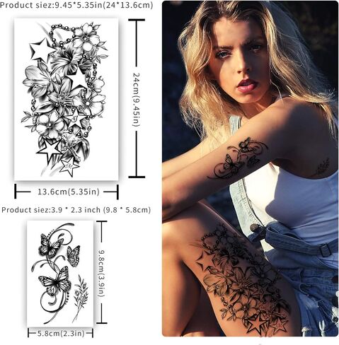 Yazhiji 49 sheets Large Flowers Skull Waterproof Temporary Tattoos for Women and Girls, Realistic Tiger Wolf Bird Temporary Fake Tattoo for Kids or Adults in Saudi Arabia