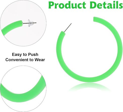 2.75inch Orange Big Hoop 2pcs Neon Earrings Acrylic Open Large Hoop 80s Earrings for Women, Retro Earrings 90s Earrings Neon Accessories for Women,Party Dangle Gift in Saudi Arabia