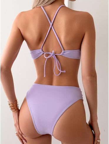 Women's crystal chain cross-strap swimsuit, sexy triangle bikini set in Saudi Arabia