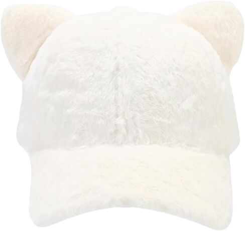 Winter Baseball Cap for Women Faux Rabbit Fur Warm Vicor Hat Cute Cat Ear Adjustable Cap for Outdoor Travel in Saudi Arabia