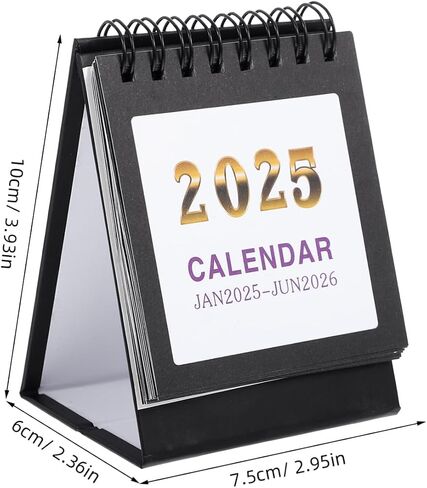 تقويم مكتب Tofficu Mini 2025-2026 - يمتد من يناير 2025 حتى يونيو 2026، تقويم مكتبي صغير، 18 تقويمًا قائمًا شهريًا، ربط بسلك مزدوج مع ملصقات للمنزل والمكتب والمدرسة باللون الأسود in Saudi Arabia