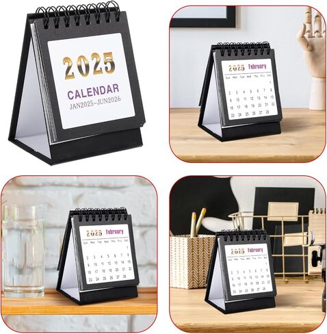 تقويم مكتب Tofficu Mini 2025-2026 - يمتد من يناير 2025 حتى يونيو 2026، تقويم مكتبي صغير، 18 تقويمًا قائمًا شهريًا، ربط بسلك مزدوج مع ملصقات للمنزل والمكتب والمدرسة باللون الأسود in Saudi Arabia
