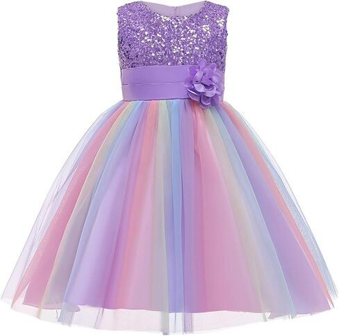 Girls Princess Dress Sequin Tulle Flower Rainbow Sleeveless Birthday Party Wedding Bridesmaid Girl Evening Dresses Toddler in Saudi Arabia