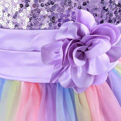 Girls Princess Dress Sequin Tulle Flower Rainbow Sleeveless Birthday Party Wedding Bridesmaid Girl Evening Dresses Toddler in Saudi Arabia
