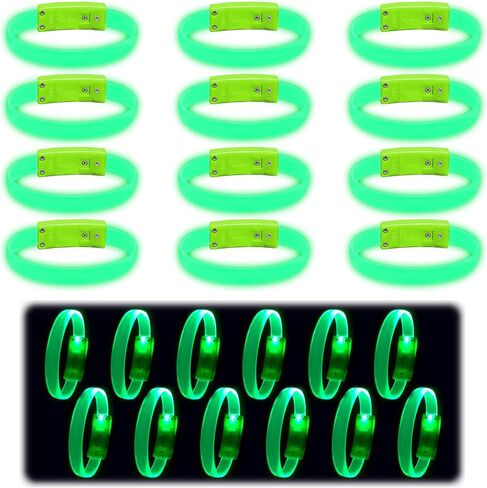 12 Magic Band Pack | Glow in The Dark | Flashing Light up for Concerts | Running Lights for Runners | Multiple Color Light up Bracelet | Glow in The Dark Bracelets | Led Bracelet (Green) in Kuwait