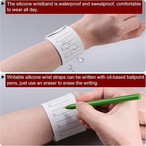 HARFINGTON 2pcs Silicone Memo Wrist Band 9.33" x 1.8" 20cm 8 Inch Measure Ruler Waterproof Reusable Slap Bracelets Writable Erasable Wearable Line Block Wristbands for Daily Life, White in Saudi Arabia