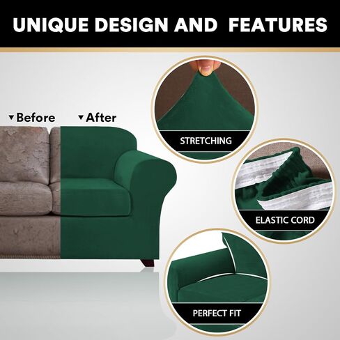 PrinceDeco Velvet Couch Cover Loveseat Covers for 2 Cushion Couch 3 Piece Sofa Covers for Dogs Washable Loveseat Covers Width Up to 72 Inch No Slip Stretch Sofa Slipcover(Medium, Porcelain) in Kuwait