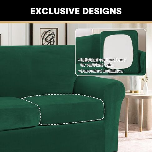 PrinceDeco Velvet Couch Cover Loveseat Covers for 2 Cushion Couch 3 Piece Sofa Covers for Dogs Washable Loveseat Covers Width Up to 72 Inch No Slip Stretch Sofa Slipcover(Medium, Porcelain) in Kuwait