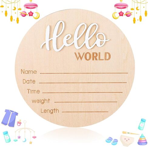 لافتة إعلان الطفل، 5.8 بوصة خشبية Hello World لافتة إعلان الميلاد، لافتة ترحيب بالطفل، لوحات اسم الطفل للأولاد والبنات حديثي الولادة (أبيض) in Saudi Arabia