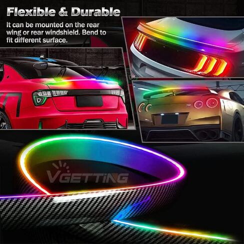 Universal Car Spoiler Light Strip, 50 Inch RGB LED Third Brake Light Bar for Cars Rear Spoiler Lip,Trunk Roof Wing, Carbon Fiber Sequential Light Strip with Turn Signal in Kuwait