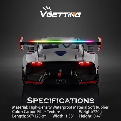 Universal Car Spoiler Light Strip, 50 Inch RGB LED Third Brake Light Bar for Cars Rear Spoiler Lip,Trunk Roof Wing, Carbon Fiber Sequential Light Strip with Turn Signal in Kuwait