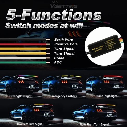 Universal Car Spoiler Light Strip, 50 Inch RGB LED Third Brake Light Bar for Cars Rear Spoiler Lip,Trunk Roof Wing, Carbon Fiber Sequential Light Strip with Turn Signal in Kuwait