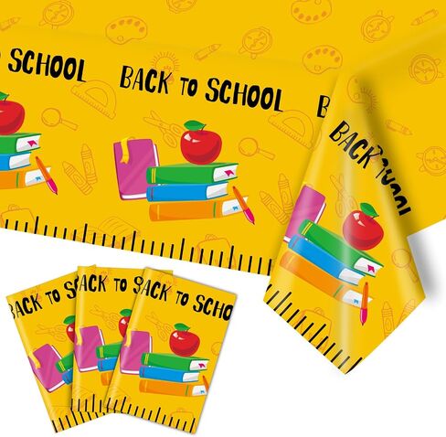 Whaline 3Pcs Back to School Tablecloth 54 x 108 Inch Waterproof Table Cover Yellow Cartoon Ruler Design Plastic Table Cloth for First Day of School Classroom Party Decor Supplies in Saudi Arabia