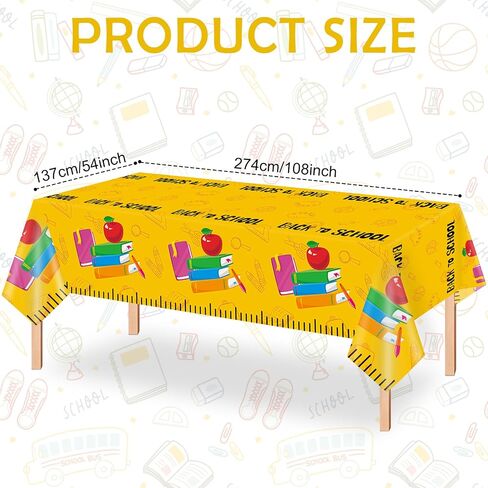 Whaline 3Pcs Back to School Tablecloth 54 x 108 Inch Waterproof Table Cover Yellow Cartoon Ruler Design Plastic Table Cloth for First Day of School Classroom Party Decor Supplies in Saudi Arabia