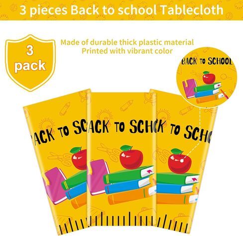 Whaline 3Pcs Back to School Tablecloth 54 x 108 Inch Waterproof Table Cover Yellow Cartoon Ruler Design Plastic Table Cloth for First Day of School Classroom Party Decor Supplies in Saudi Arabia