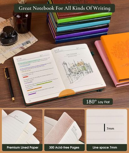 Vintage Leather Journal - 300 Page Lined Journal Notebook with Numbered Pages,A5 Notebook for Women Men,Travel Diary,Daily Journal for Writing, Note Taking, School & Work (5.8" x 8.3") in Kuwait